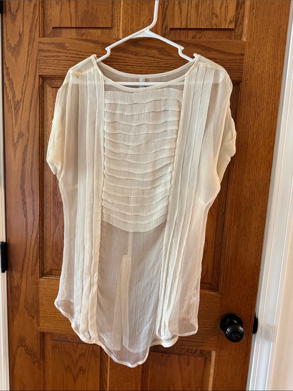 Free People Ivory Sheer Pleated Front Blouse